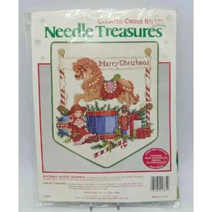 Needle Treasures Counted Cross Stitch Kit Banner Rocking Horse Merry Christmas